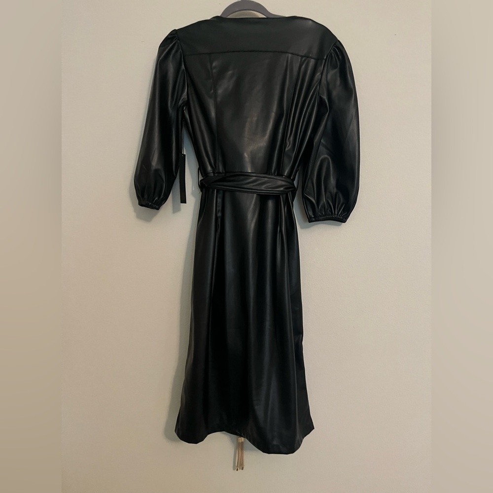 HOUSE OF HARLOW 1960 Belted Faux Leather Dress With Pockets - Picture 2 of 3